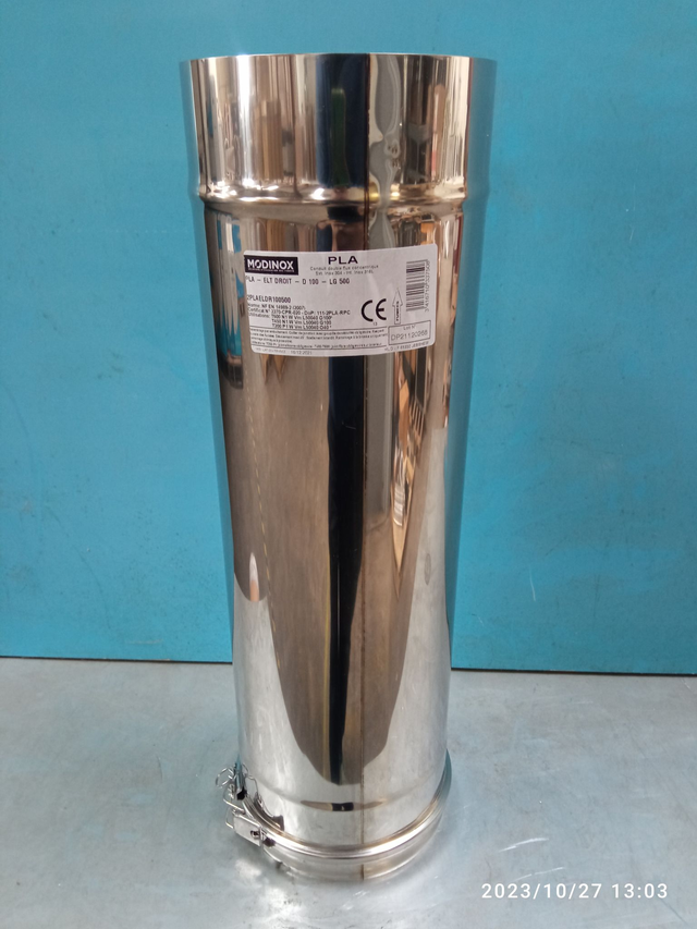 PLA - Élément droit avec collier INOX D100 500 mm - 2PLAELDR100500 