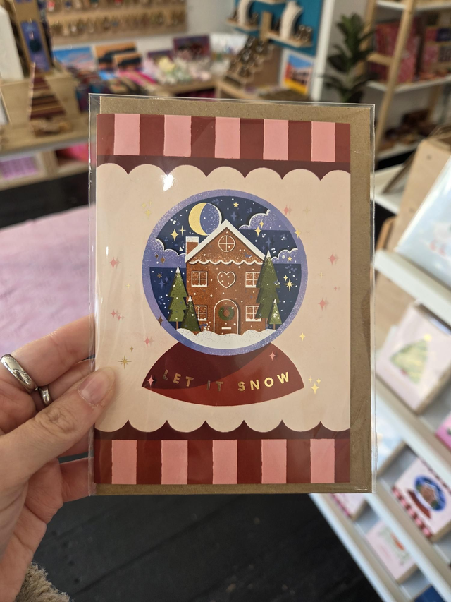 Let It Snow Snowglobe Christmas Gold Foil Greetings Card - EV-045