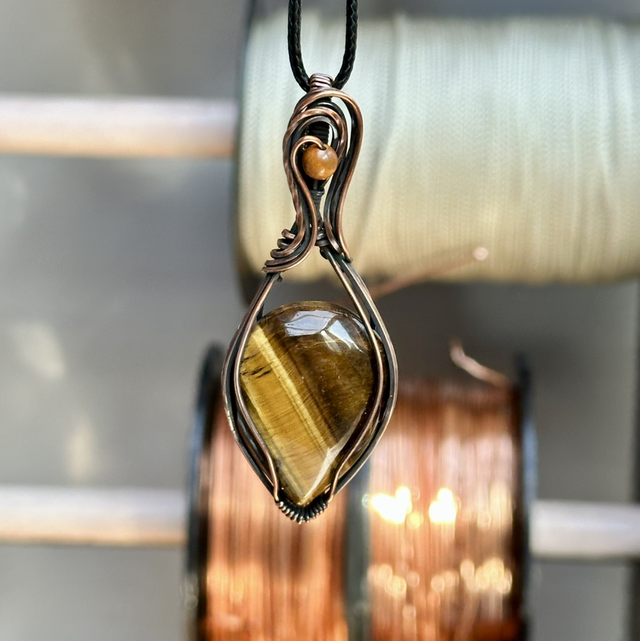 Tigers eye pure copper wrapped pendant 