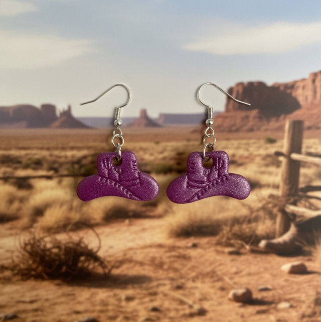 Deep Purple Polymer Clay Cowboy Hat Earrings