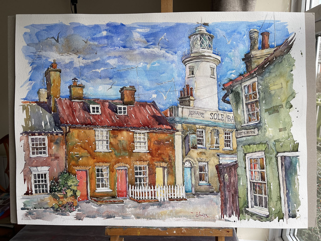 View of Southwold Lighthouse. Original art. Watercolor painting