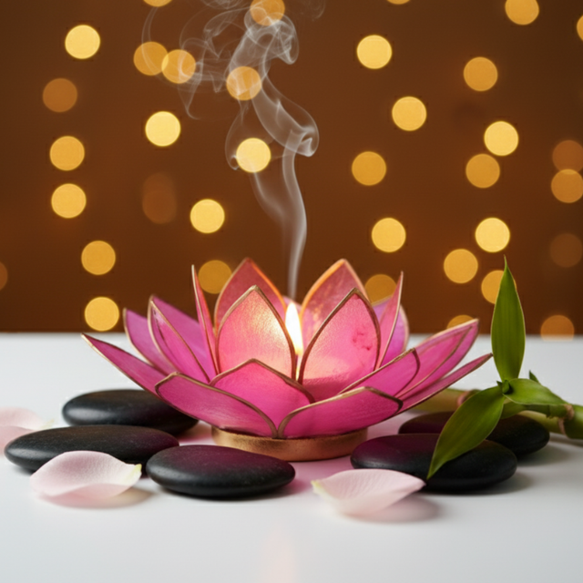 Photophore naturel Lotus - Rose