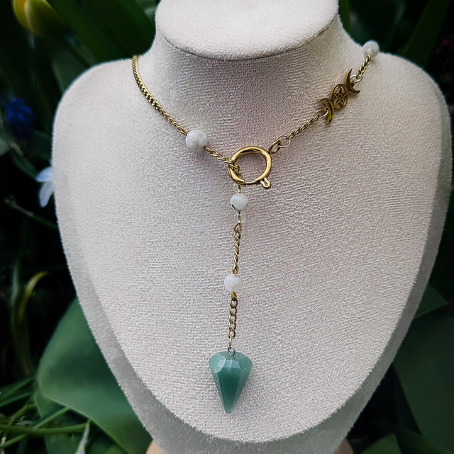 Collier PENDULE aventurine et labradorite blanche