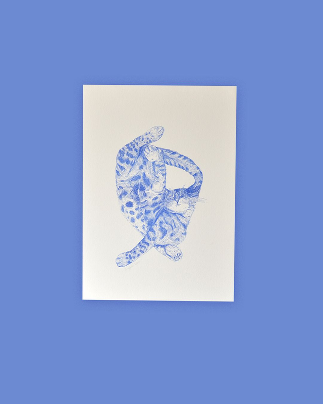 Affichette A4 le chat - série les animaux bleus -