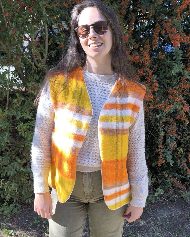 Gilet de berger carreau orange/jaune