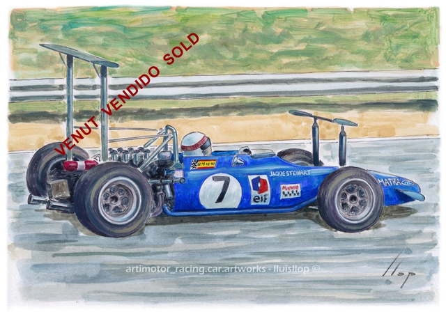 Artimotor onpaper acrílicos 23x31 - 1968 Jackie Stewart (Matra F1 MS10)