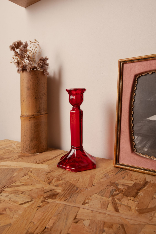 Bougeoir rouge en verre ✨