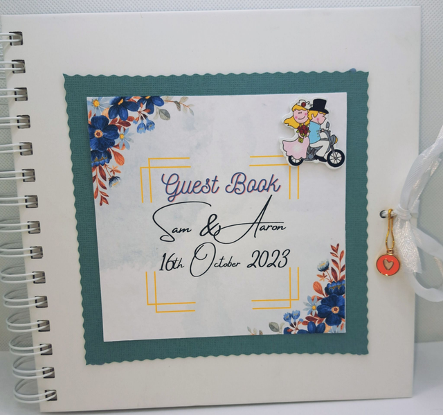  Personalised Wedding Guest book  with FREE pen and pendant . Handmade.