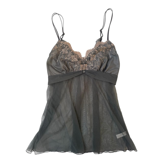 Japanese brand coquette grey + gold embroidered cups cami   