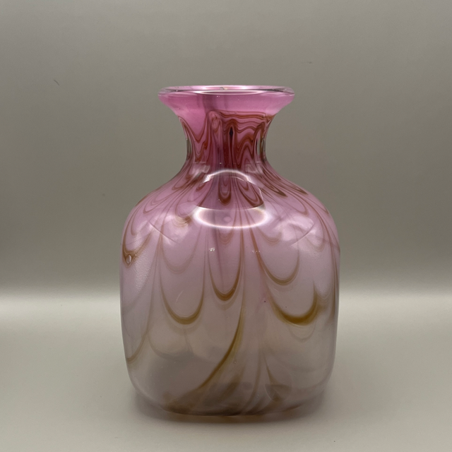 Peter Layton Pink Ombré Vase with Brown Swirls – Signed