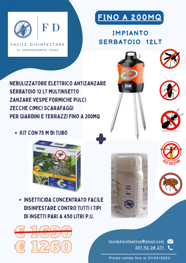 Impianto anti zanzare e insetti molesti fino a 350MQ