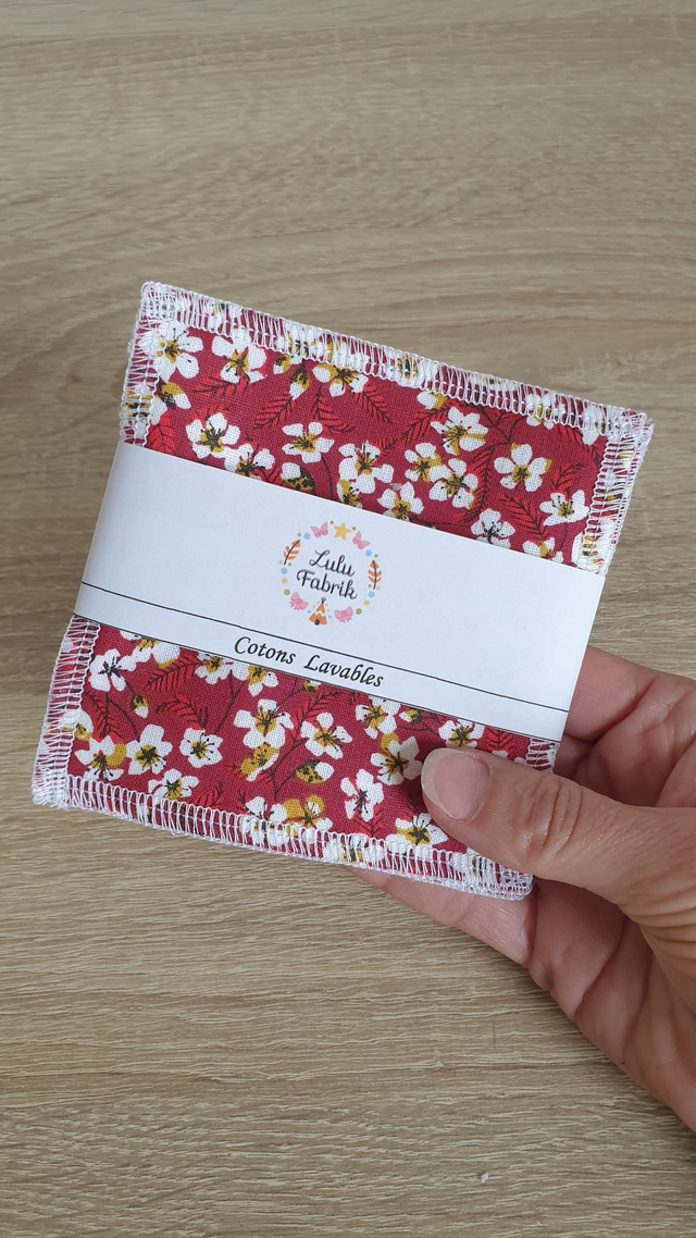 Lot de 4 cotons démaquillants FLEURI ROUGE 