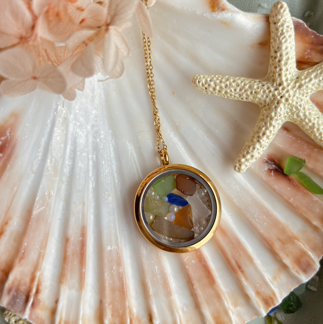 Sea Glass Floating Necklace Stainless Steel