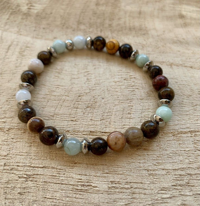 Bracelet Bronzite, Jaspe Cappuccino et Émeraude - Perles de 6mm