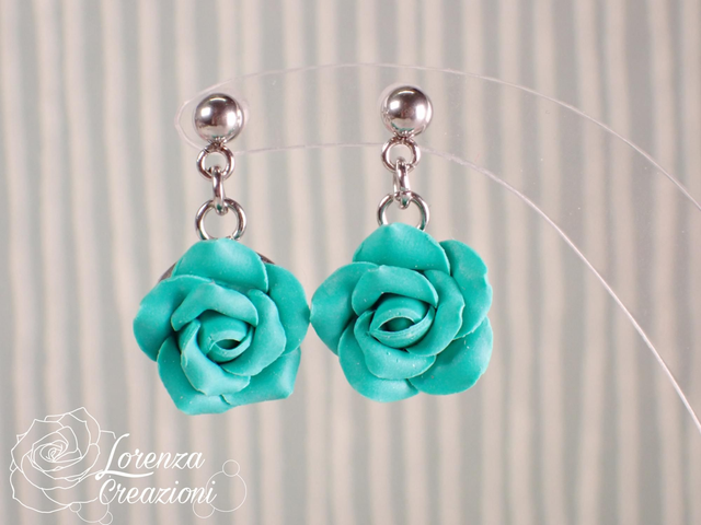 Orecchini pendenti rose verde acqua