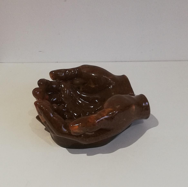 Support 4 éléments en terre d'ocre et fleurs séchées