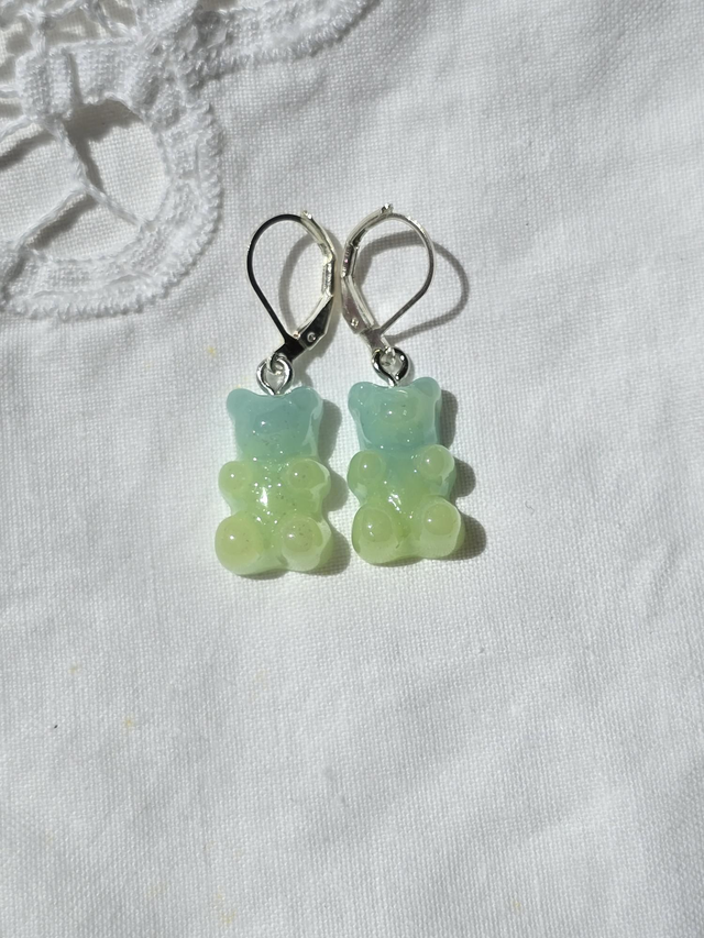 Earrings green blue/green resin opaque gummy bears