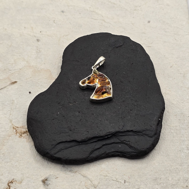925 Sterling Silver Horse Pendant – Amber Brown Seaglass