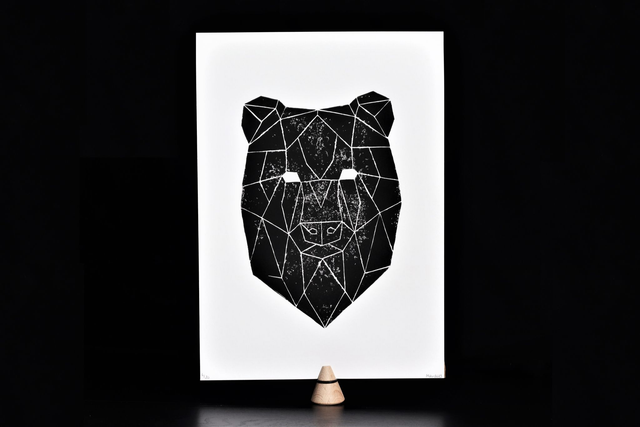 Linogravure A4 Ours Géométrique