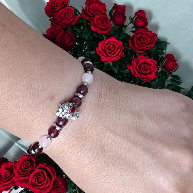 Bracelet Pandolith Grenat/Quartz rose