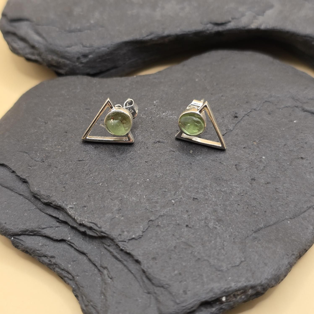925 Studs Modern Triangle Sterling Silver and Seaglass