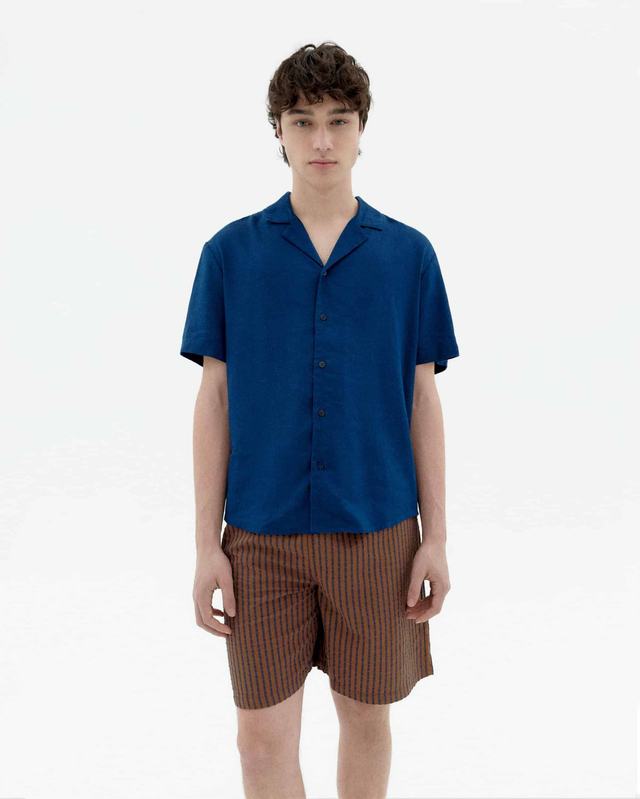 THINKING MU BLUE NIGHT HEMP JULES SHIRT