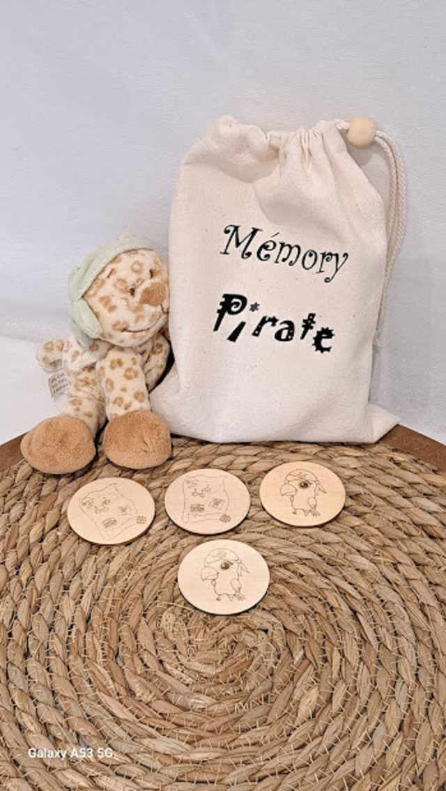 Jeu de mémoire en bois Memory pirate/ferme dans pochon de rangement , Jeu à manipuler, Cadeau enfant 