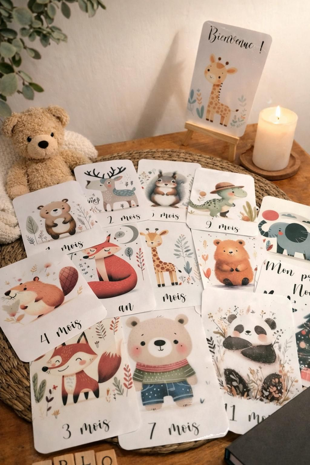 Cartes étapes bébé _ thème ANIMAUX MIGNONS