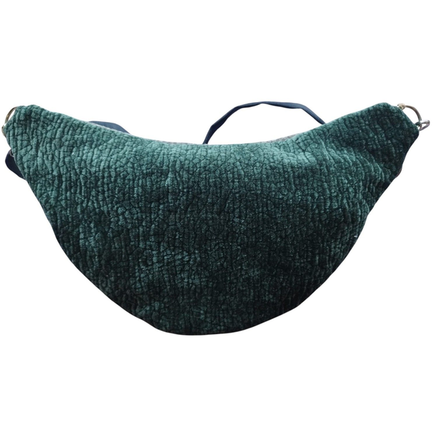 Sac banane en tissu Luxe bicolore vert bronze & gris, effet velours, avec bandoulière en suédine Alaska noir