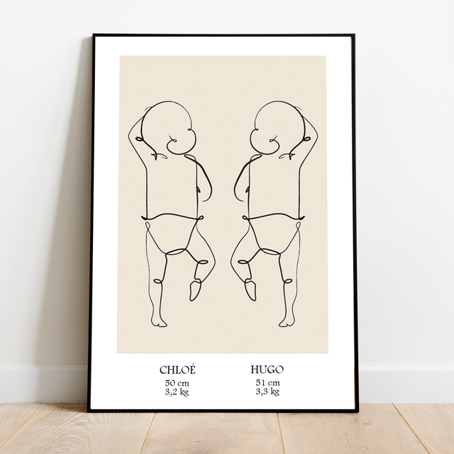AFFICHE NAISSANCE JUMEAUX PERSONNALISABLE 