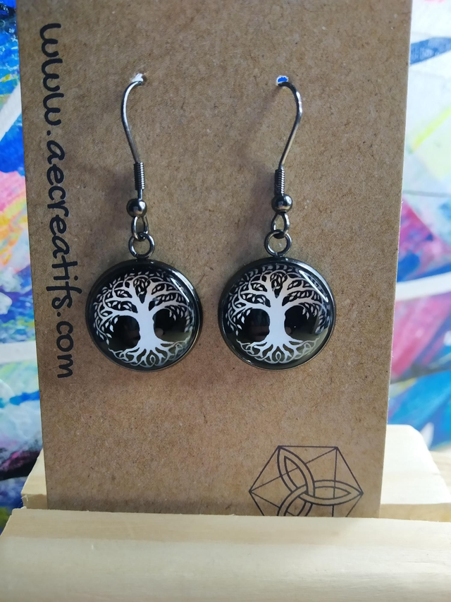 Boucles d&#039;oreilles cabochons arbre de vie 