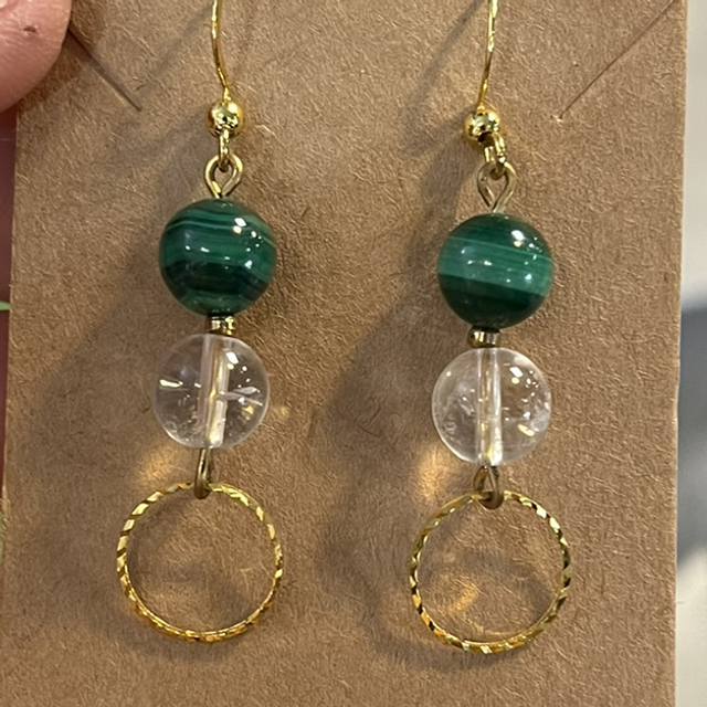 Boucle D’oreilles Malachite Cristal de Roche 
