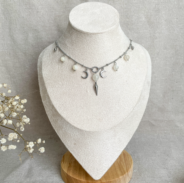 Collier triple lune argenté