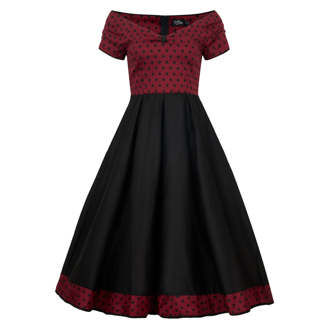 Lily Dress Off Shoulder Burgundy Polka Dot 
