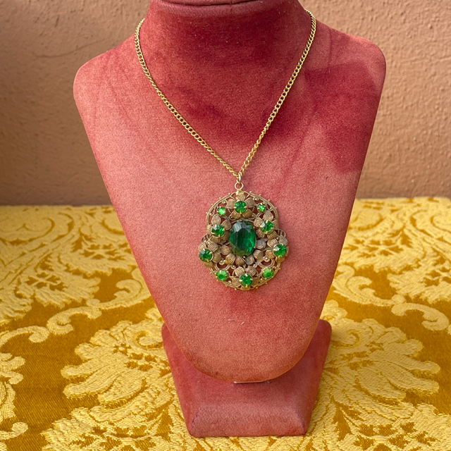 Kette Jugendstil grüne Glassteine  Viktorianisch