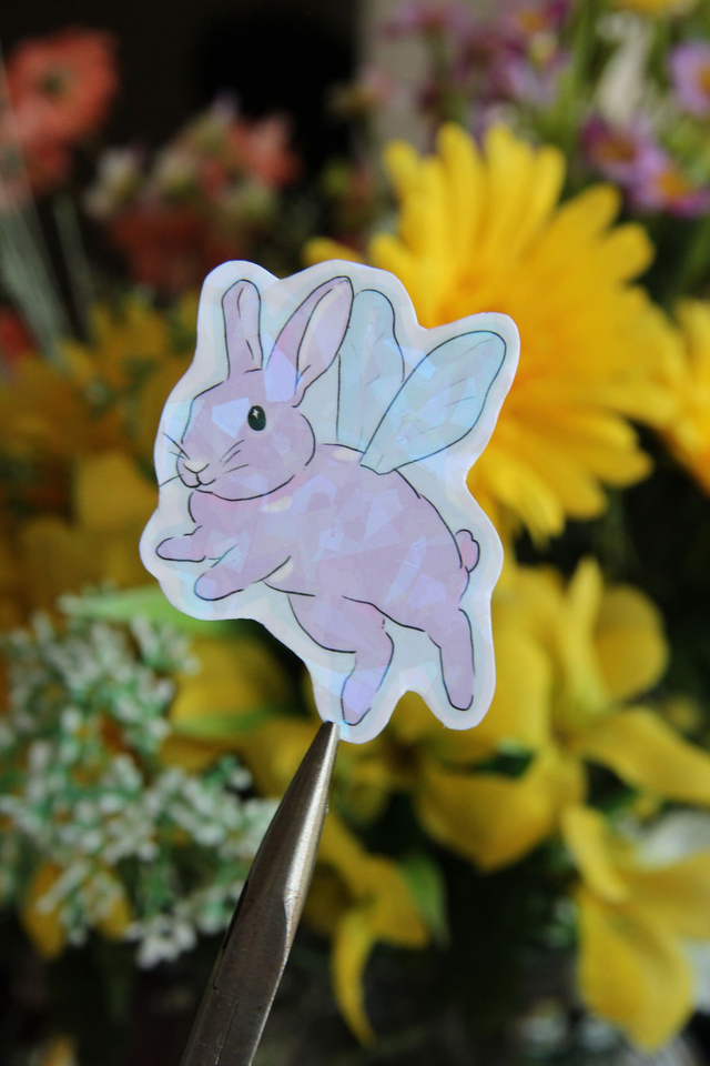 Sticker Lapin fée fond bleu 