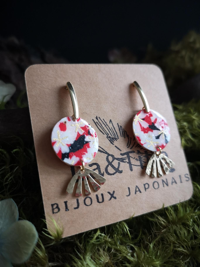 Boucles d'oreilles - puces - papier washi - Sakura - éventail - La&Titia