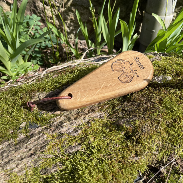 Décapsuleur Chêne massif + Lanière cuir Personnalisable 