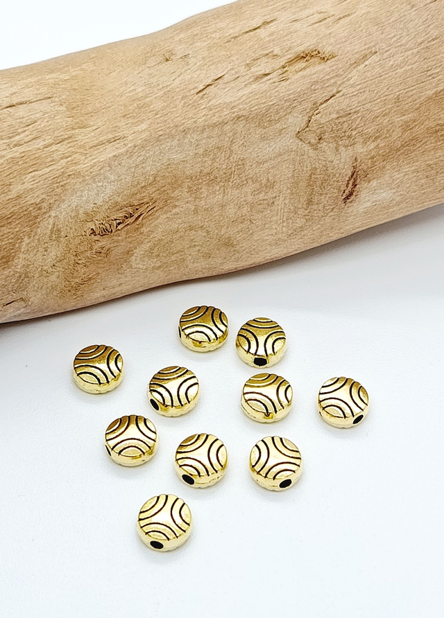 Lot de 10 perles plates métal 