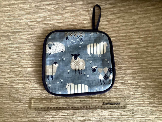 Hot Pot Grab Mat in Baa Baa Denim Fabric