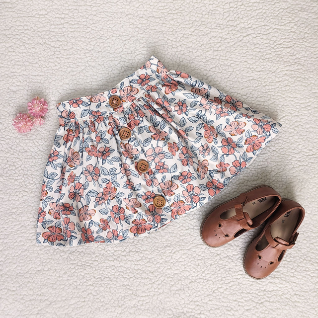 Pink Cherry Blossom Button Front Skirt.