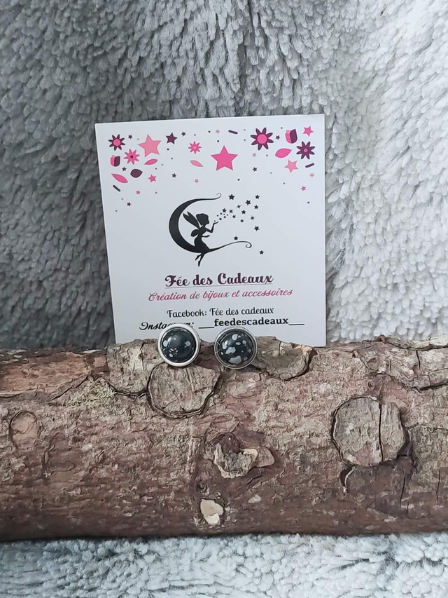 Puces d'oreilles Obsidienne Floconneuse 