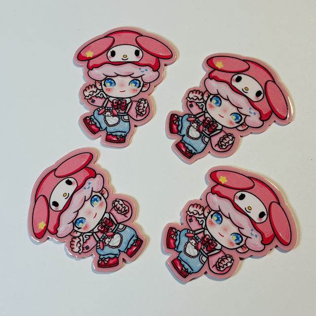 Lovely character boy with My Melody acrylic charm 6cm tall