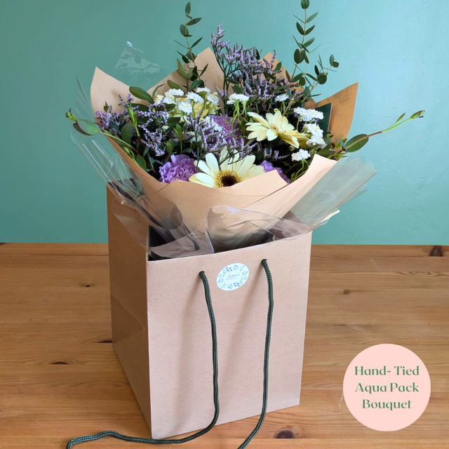 Hand- Tied Aqua Pack Bouquet - Delivery Wednesday 6th August