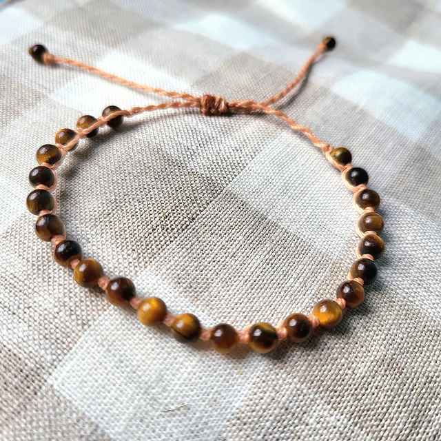 Kit Bracelet perlé œil du tigre (micro-macramé fil beige, pierre naturelle)