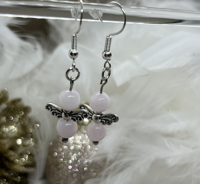Boucles ailes d’ange quartz rose 