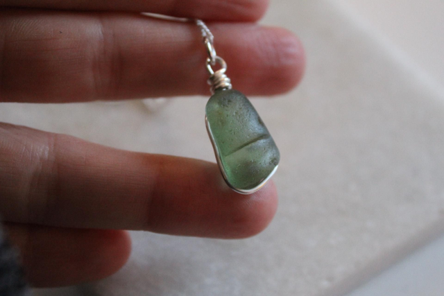 Green/teal textured seaglass necklace