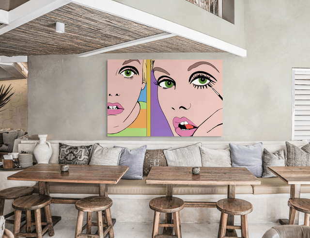 Canvas Wall Art, Supermodel Twiggy, Large Scale Graphical Colourful Artwork, Four Sizes, Part 1 of a Set of 3