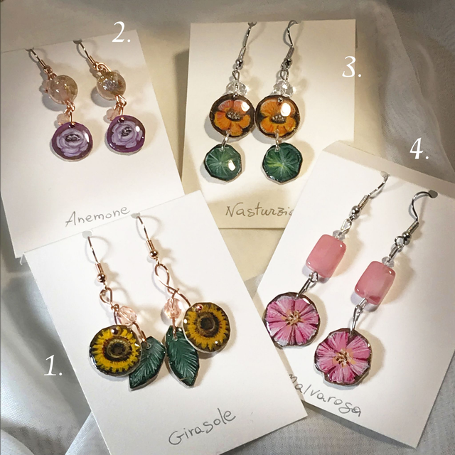 Orecchini Anemone, Nasturzio, Girasole e Malvarosa