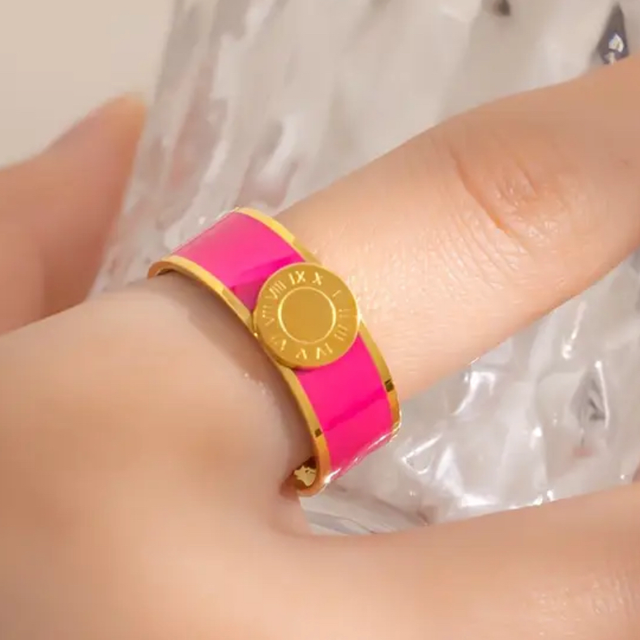 Pink enamel ring